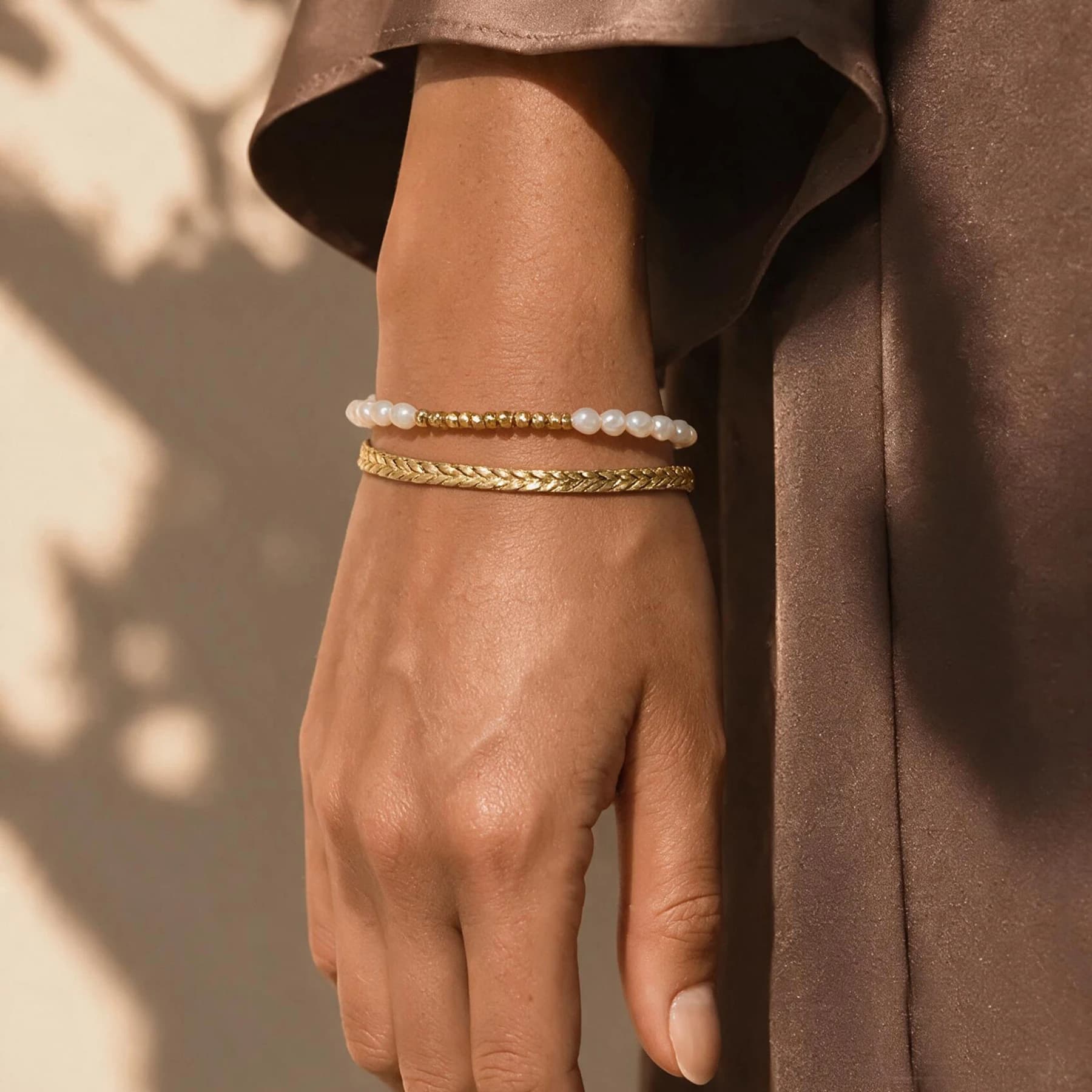 Freshwater Pearl Gold Bead Bracelet — view 2 of 4
