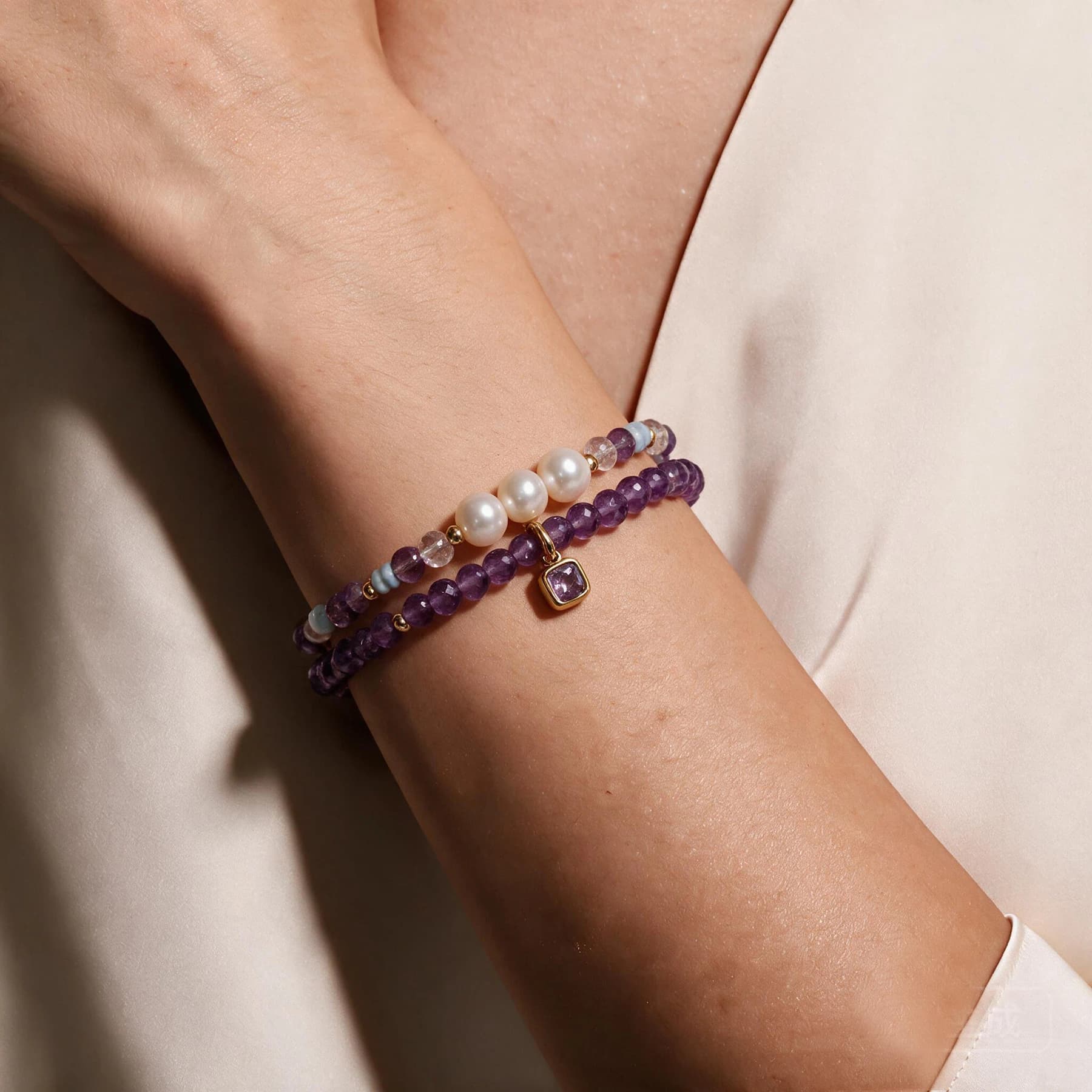 Freshwater Pearl Amethyst Quartz Bracelet — view 3 of 4