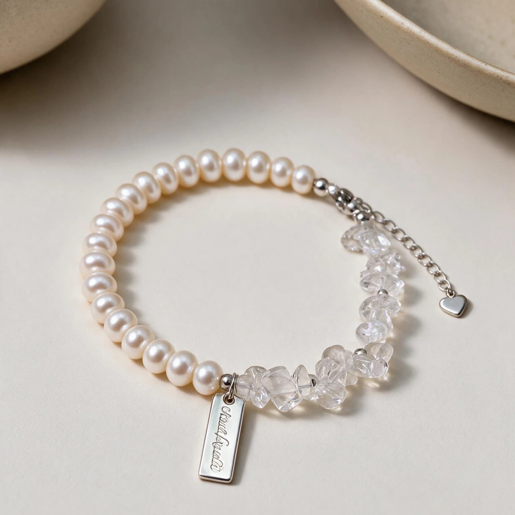 Freshwater Pearl and Clear Quartz Bracelet — view 4 of 4