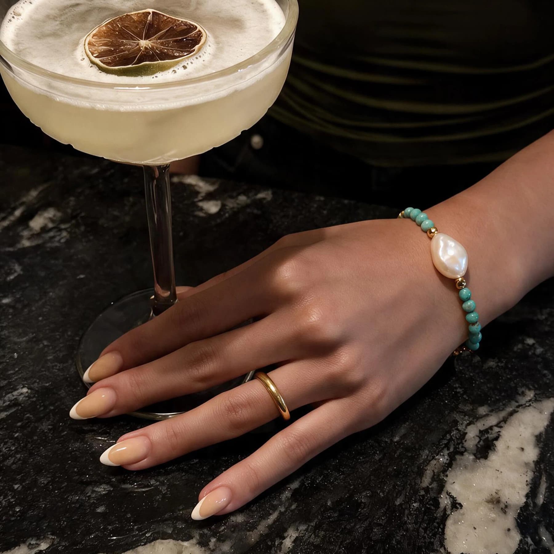 Turquoise Pearl Bracelet With Gold Chain — view 3 of 5