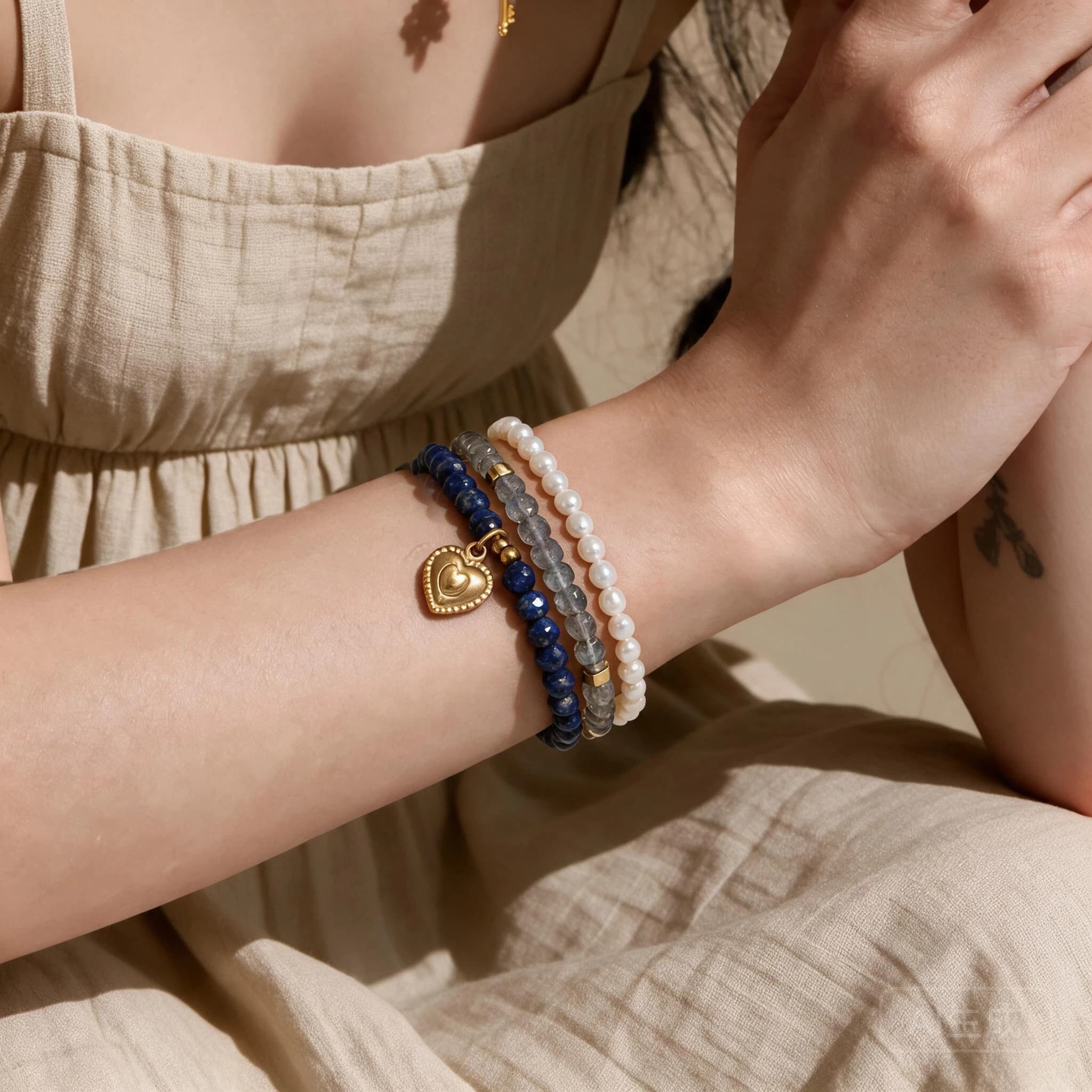 Lapis Lazuli Bead Bracelet with Heart Pendant — view 2 of 4