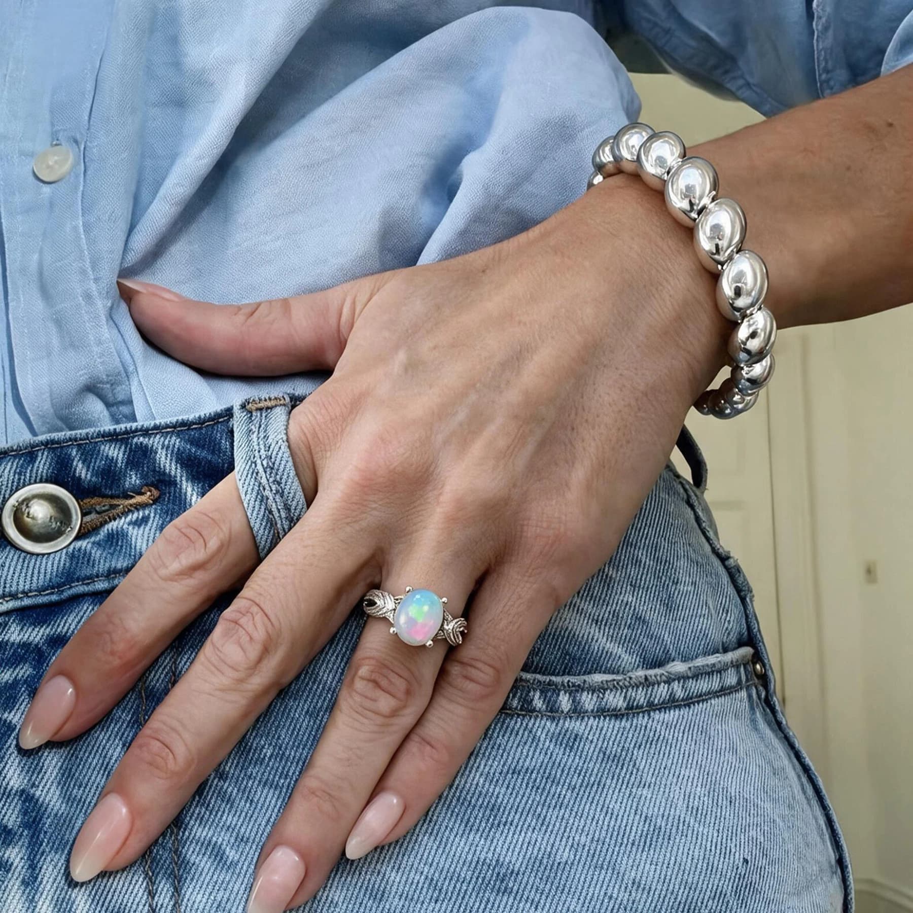 Opal Adjustable Silver Ring — view 2 of 4