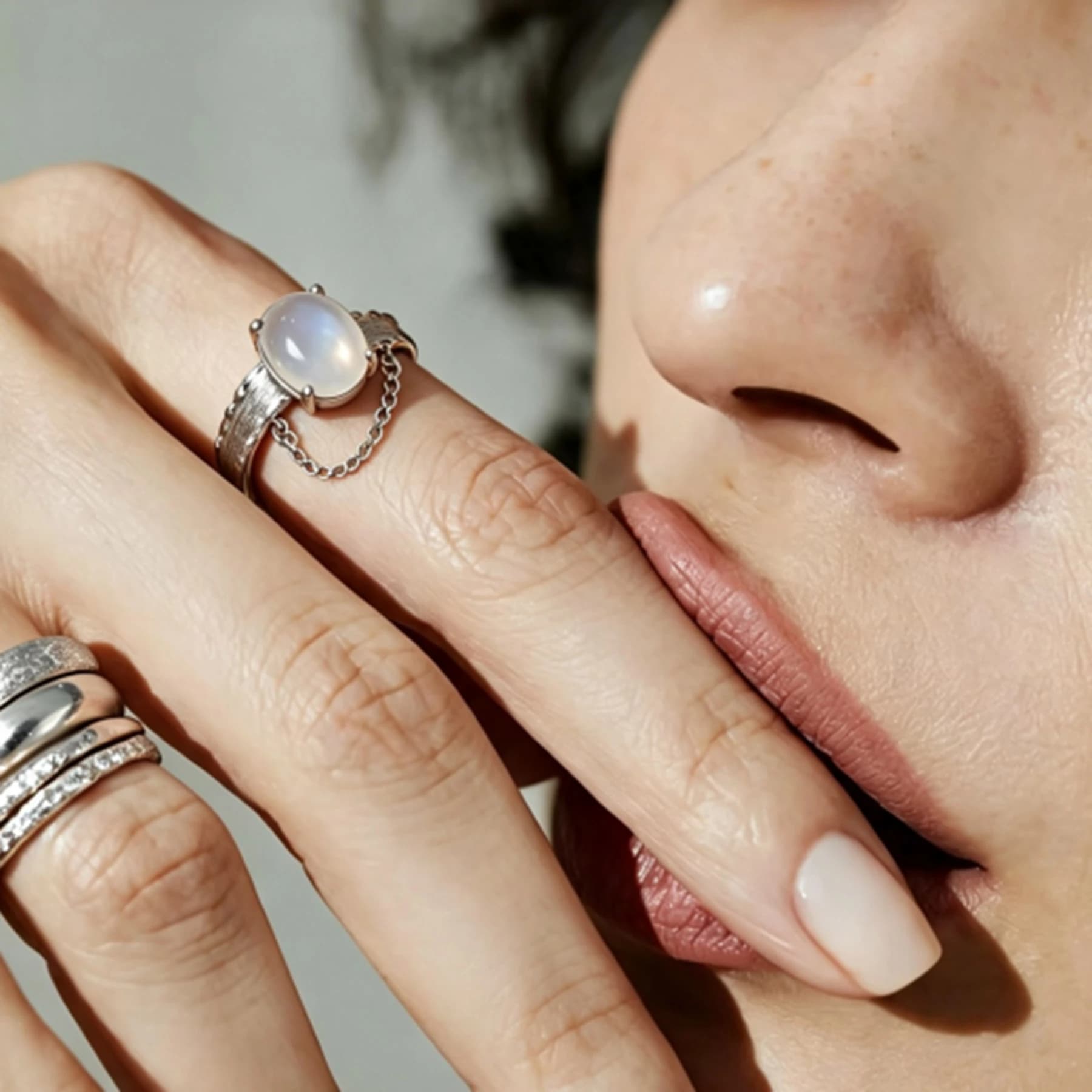 White Moonstone Chain Drape Ring — view 3 of 4