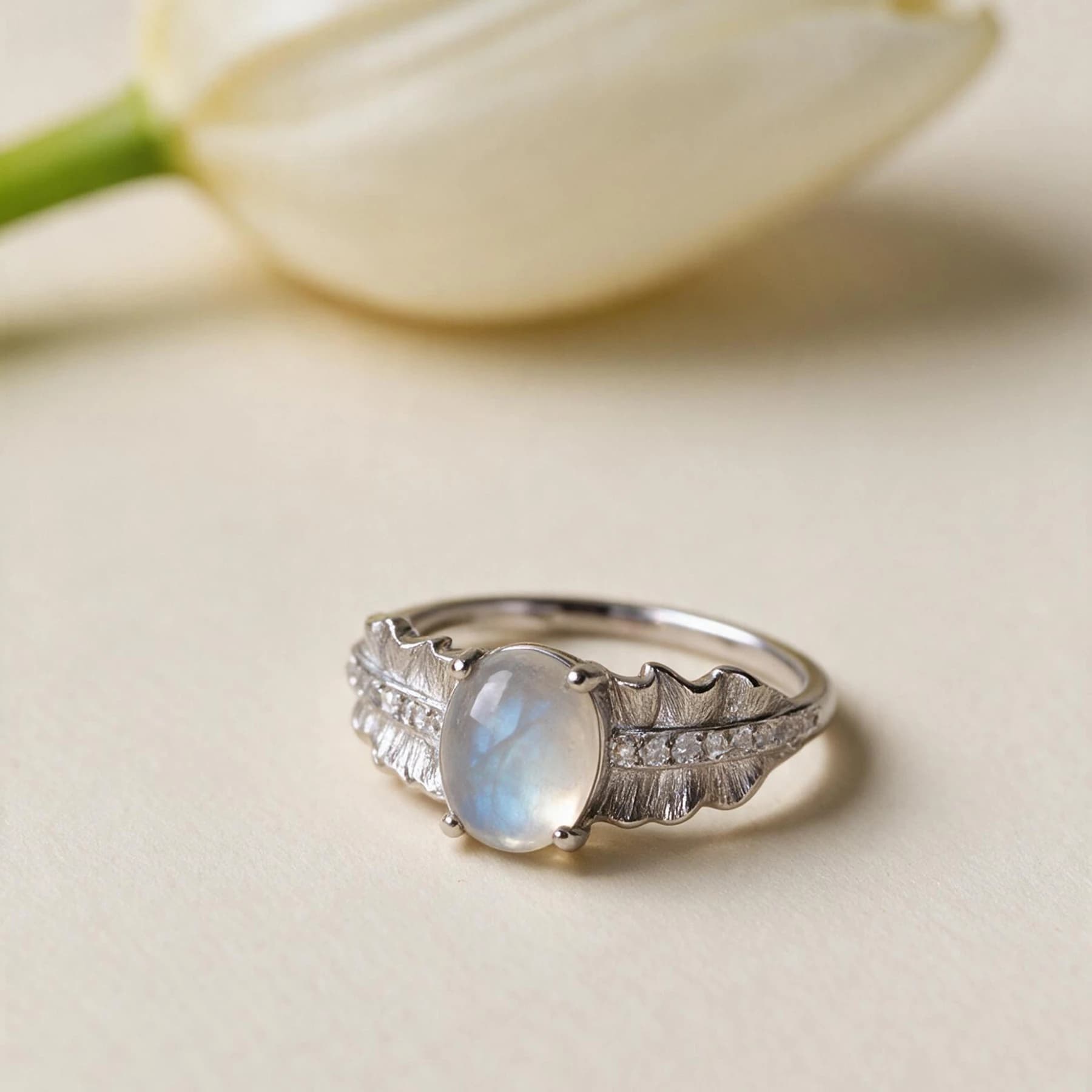 Grey Moonstone Leaf Ring — view 4 of 4