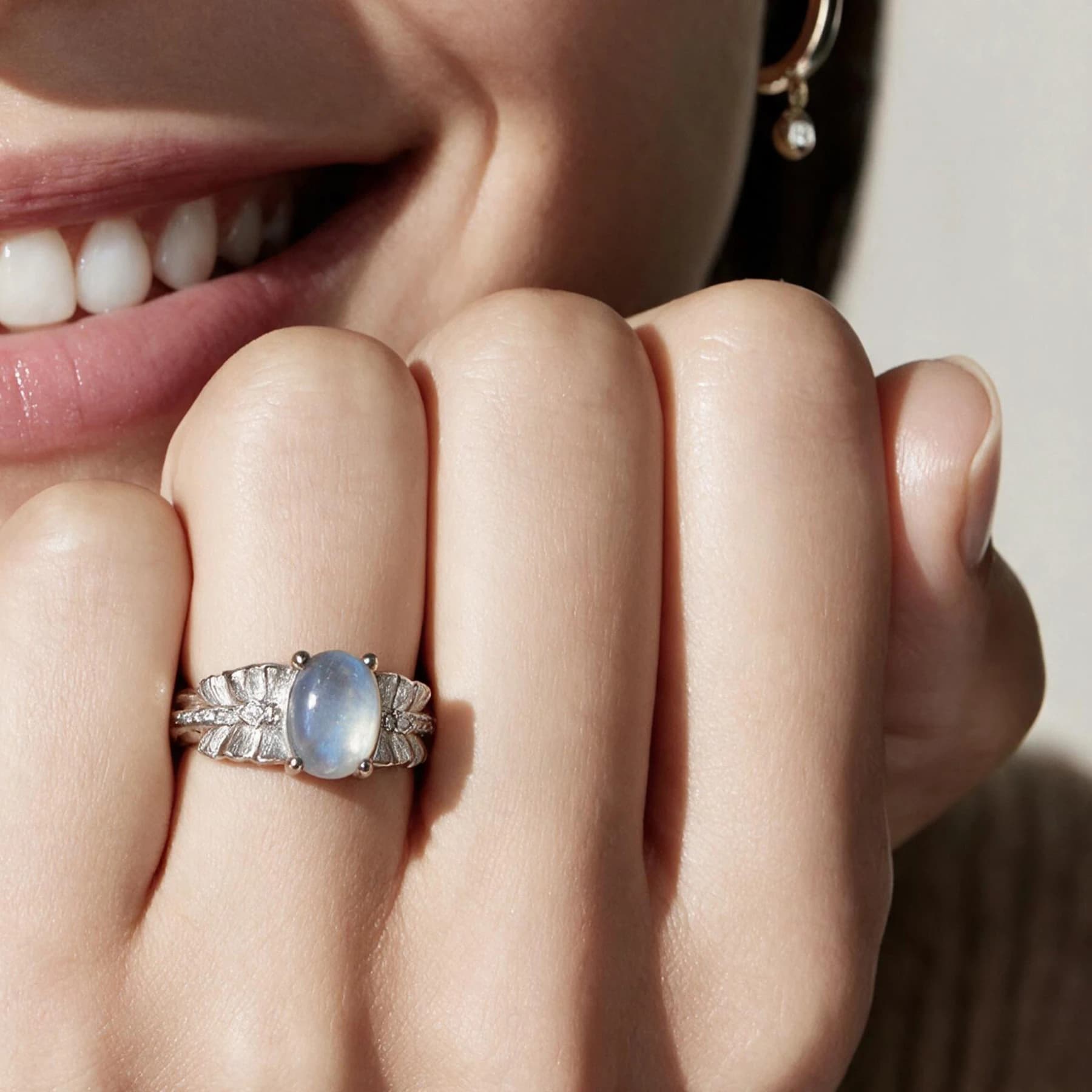 Grey Moonstone Leaf Ring — view 2 of 4