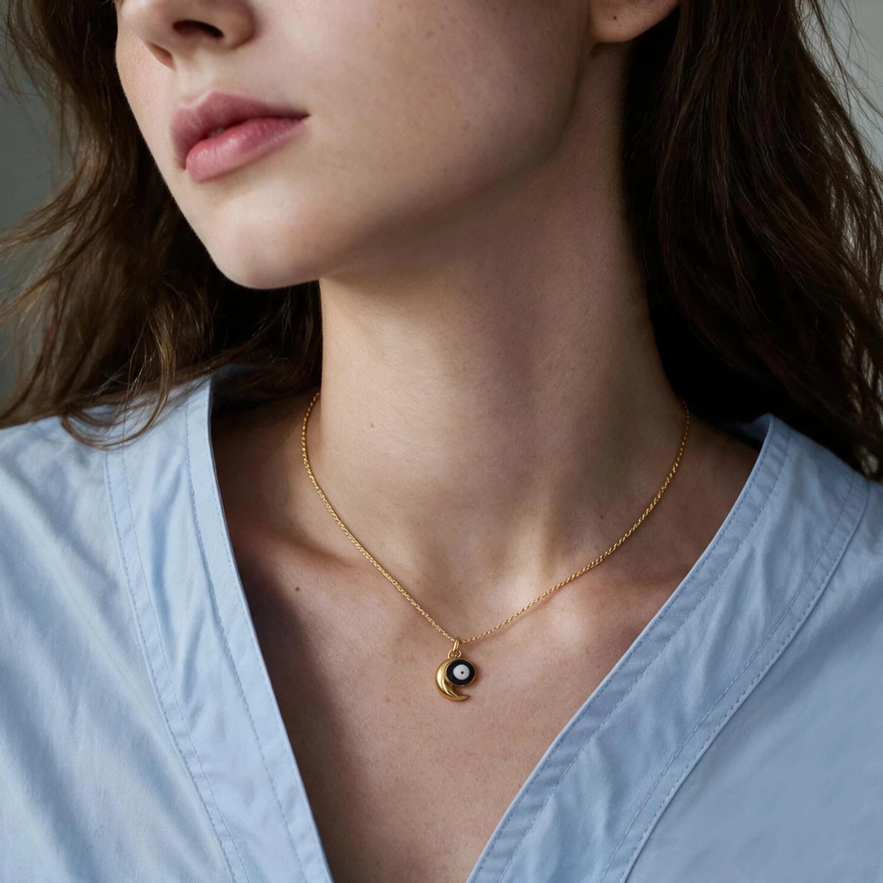 Crescent Moon Evil Eye Necklace — view 3 of 4