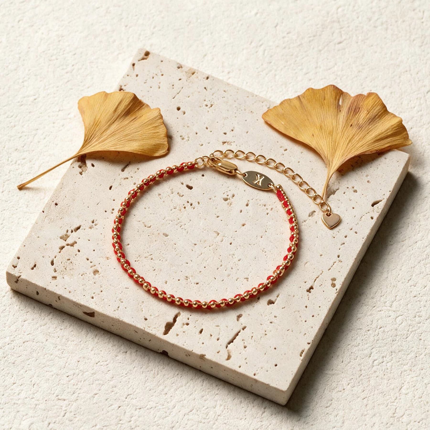 Gold Plated Beaded Red String Bracelet — view 4 of 4