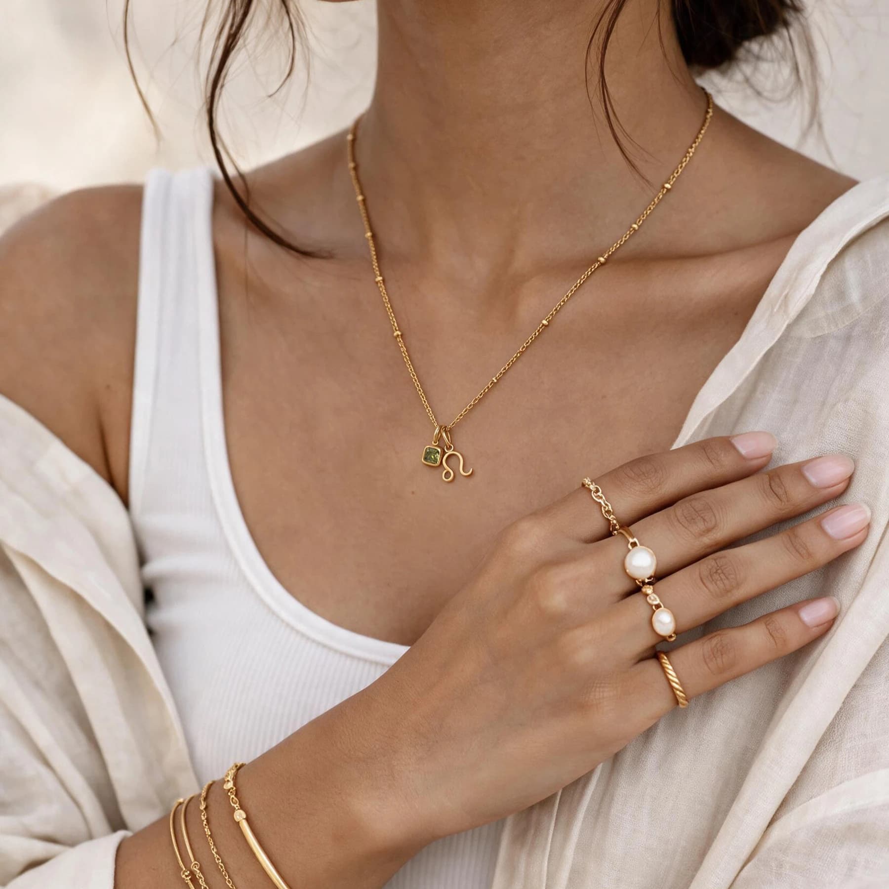 Gold Leo Zodiac Birthstone Necklace — view 2 of 6