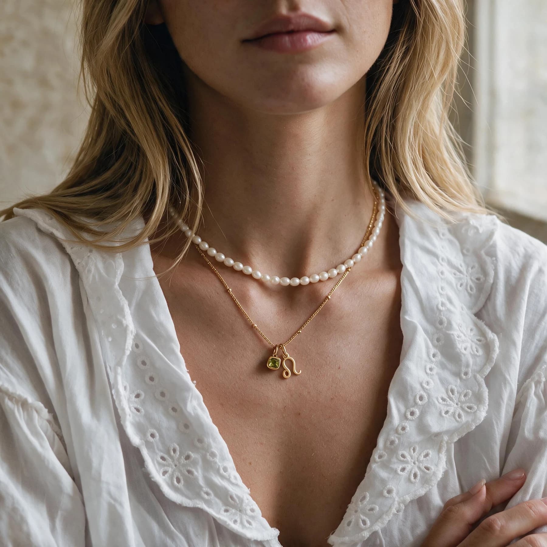 Gold Leo Zodiac Birthstone Necklace — view 3 of 6