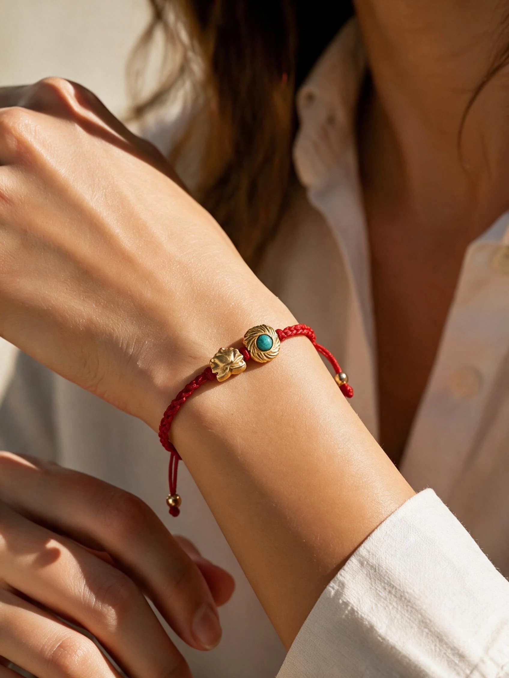 Red Cord 24K Gold Plated Lotus Bracelet — view 3 of 5