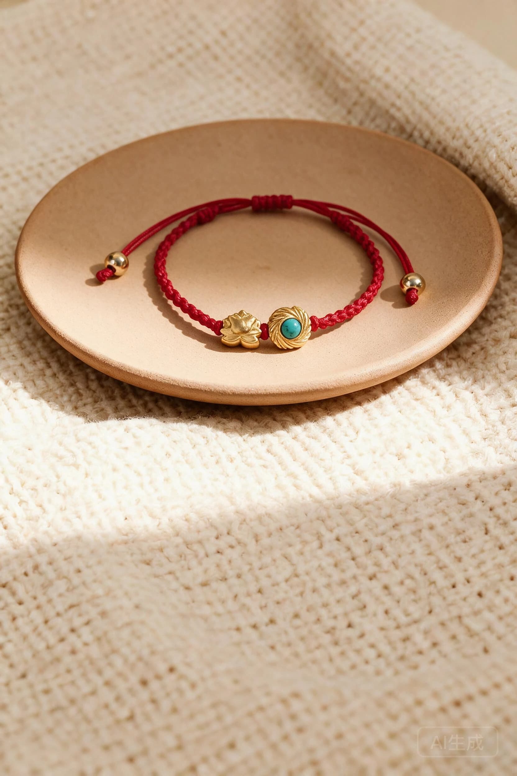 Red Cord 24K Gold Plated Lotus Bracelet — view 4 of 5